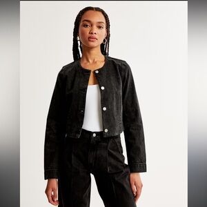 Abercrombie & Fitch Women's Black Collarless Denim Jacket Size XS